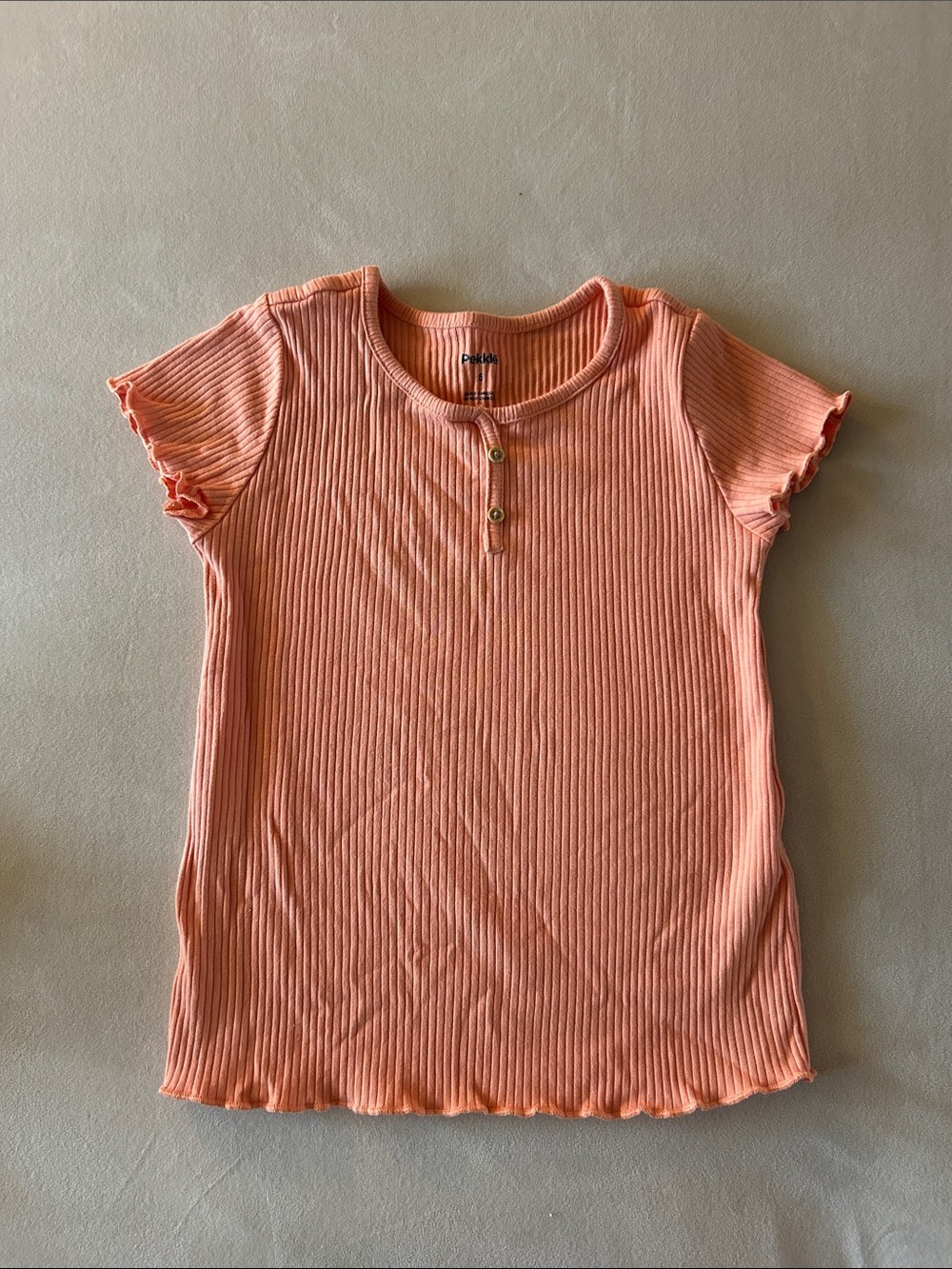 Ribbed Peach Short Sleeve Henley Tee - Girls